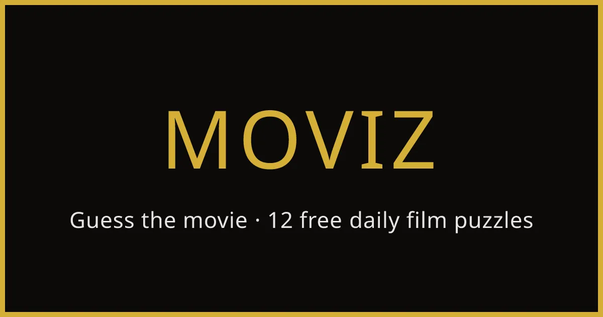 Moviz card: the name MOVIZ in gold over 'Guess the movie, 12 free daily film puzzles'
