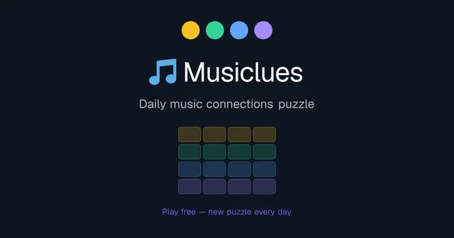 The Musiclues share image: four coloured dots above a four by four grid