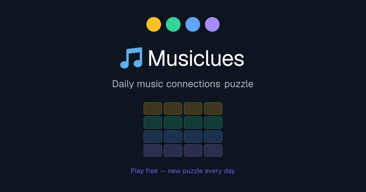 The Musiclues share image: four coloured dots above a four by four grid