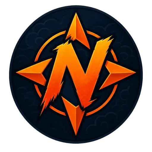 Naru2day's own logo: an orange N on a compass star in a dark circle