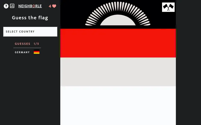 Neighborle Flags after one guess (Germany): the black and red bands of the hidden flag are revealed