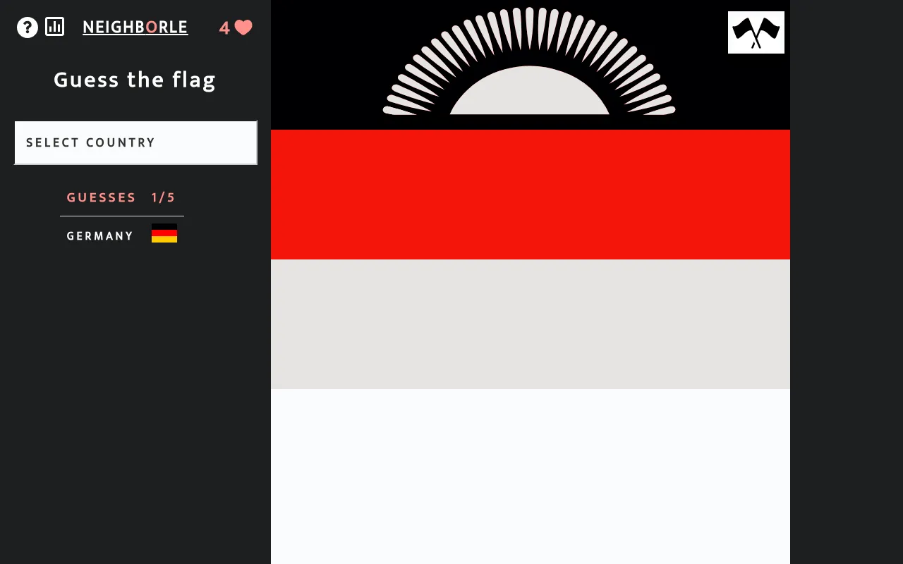 Neighborle Flags after one guess (Germany): the black and red bands of an earlier day's hidden flag are revealed