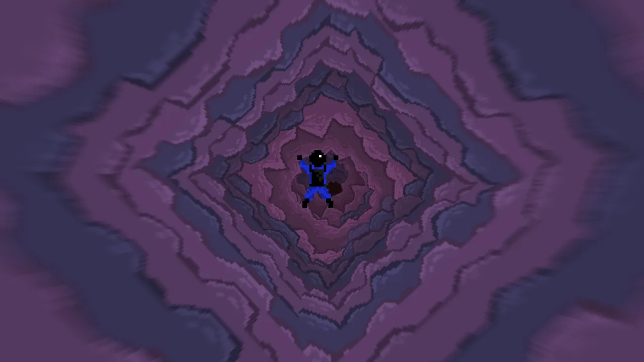 No Parachute gameplay screenshot of the skydiver falling through a pixel-art tunnel