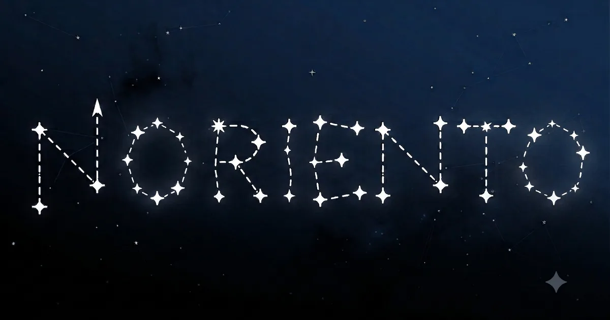 Noriento title drawn as a star constellation on a night sky