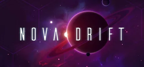 Nova Drift logo over a purple ringed planet, from its Steam page