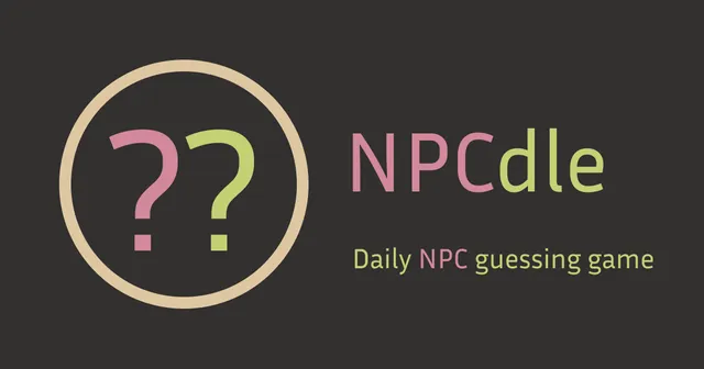 NPCdle share image: two question marks in a circle beside the name NPCdle and the line Daily NPC guessing game