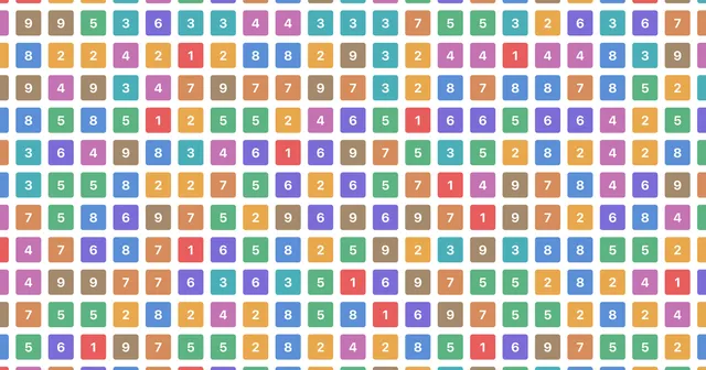 A large grid of coloured squares numbered 1 to 9, as used in Number Crunch