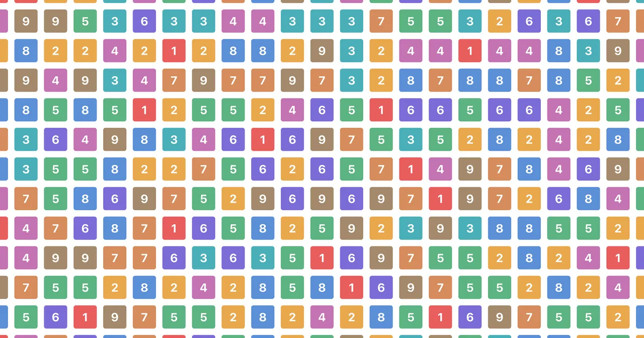 A large grid of coloured squares numbered 1 to 9, as used in Number Crunch