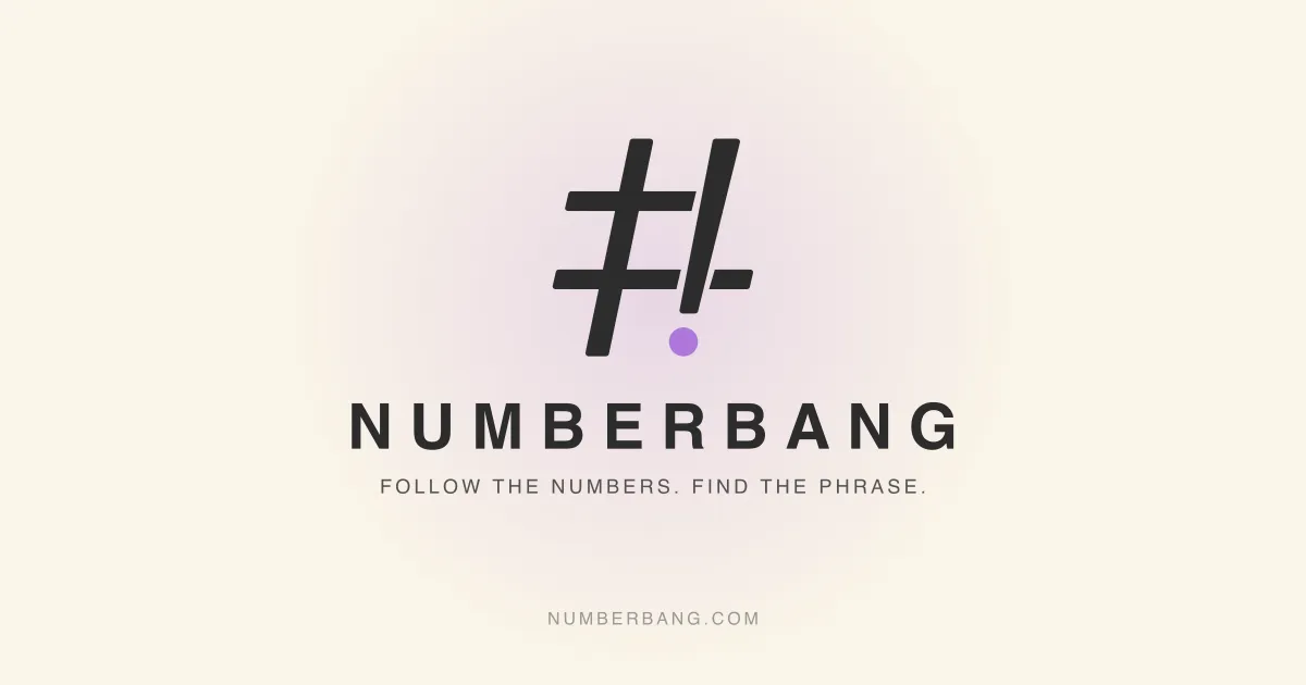 NumberBang share card with its hash and exclamation logo and the line Follow the numbers, find the phrase