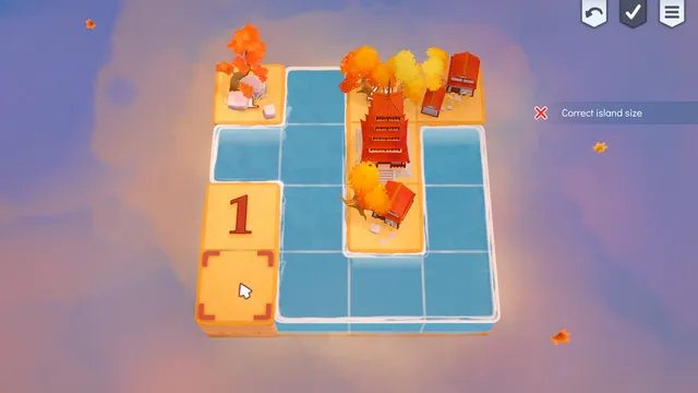 Nurikabe World screenshot: a 3D grid of islands and rivers with numbered tiles