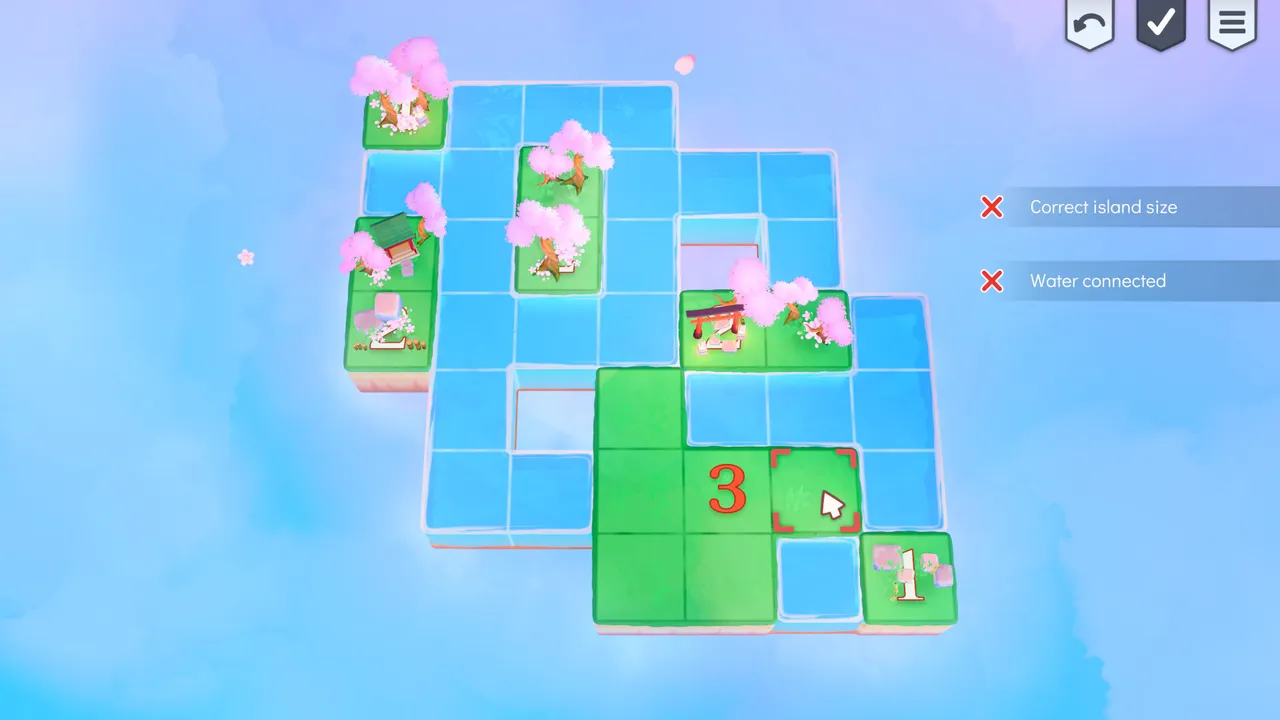 Nurikabe World screenshot of a solved island landscape