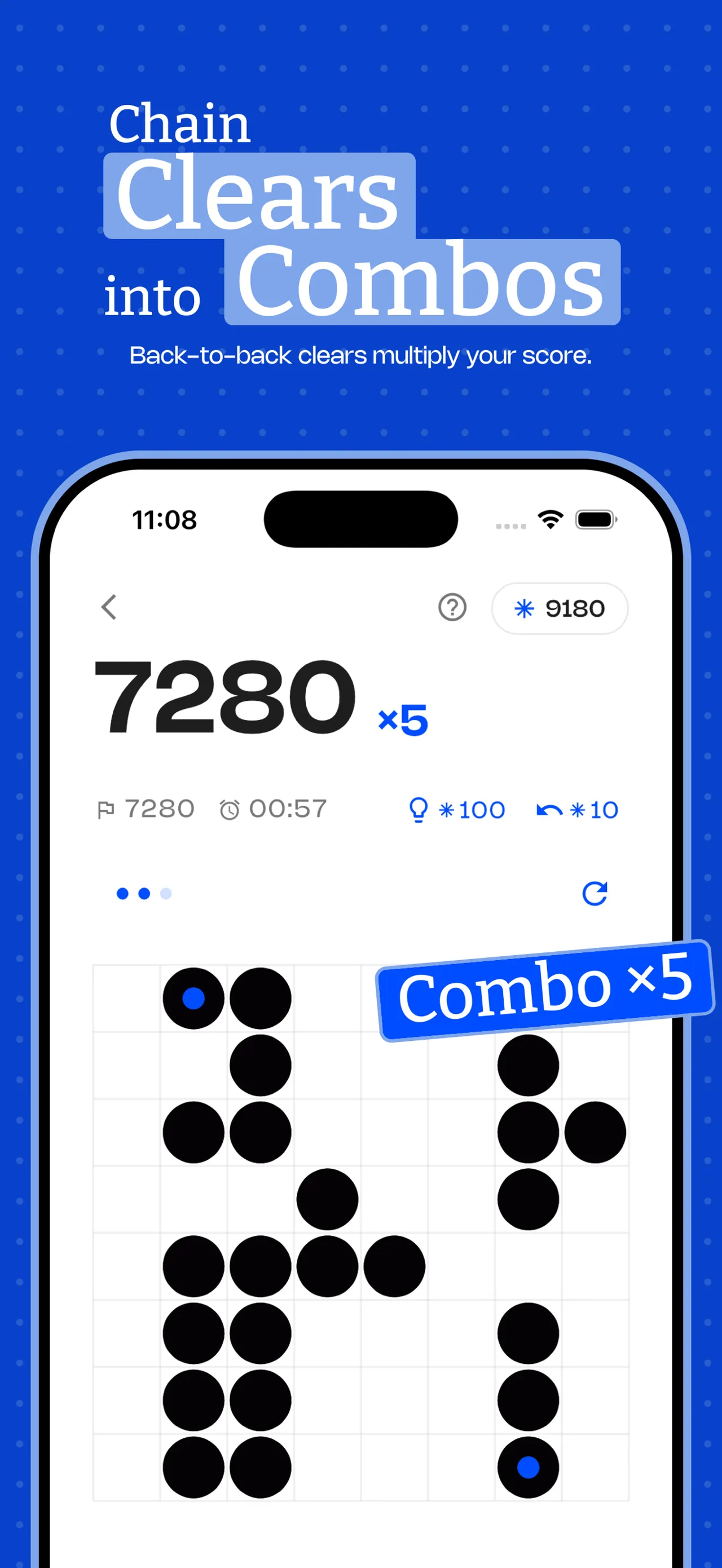 O'Block App Store screenshot of a board mid-game with a times five combo