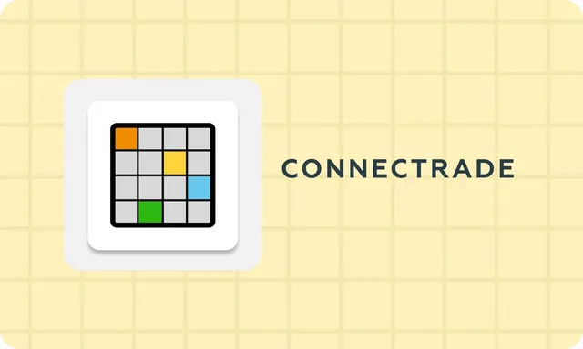 Connectrade cover art: a four by four grid icon with orange, yellow, blue and green squares beside the word CONNECTRADE on a pale yellow grid