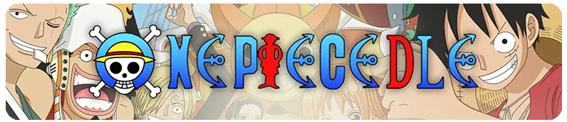 The Onepiecedle banner with Luffy, Zoro, Usopp and other Straw Hats behind the game's name