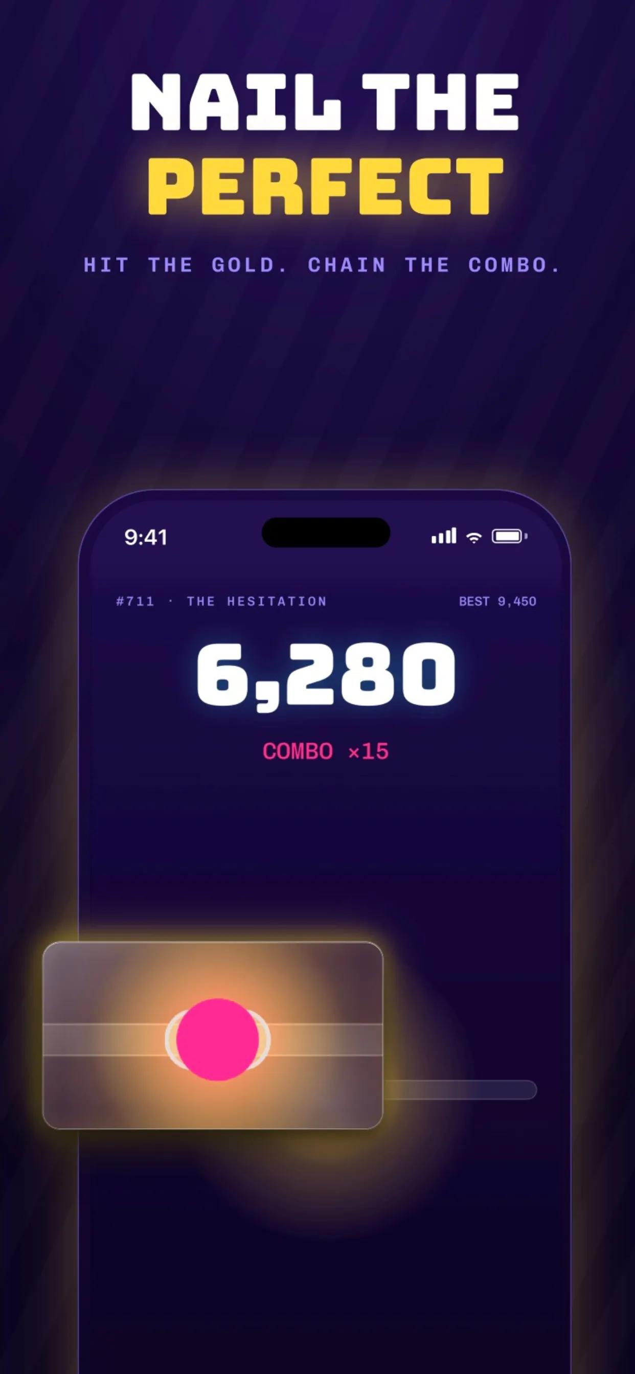 OneShot scoring a Perfect: the marker glowing in the gold centre, score 6,280 and combo 15