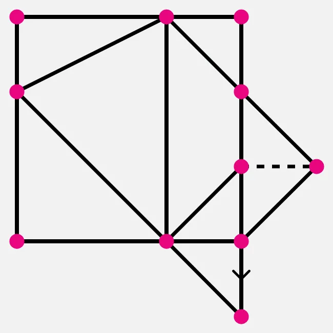 Today's Medium OneStroke figure on PuzzleMadness for 3 October 2026: pink dots joined by black lines, with one dotted line and one arrowed line