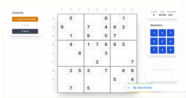 The whole OnlineSudoku.io daily 9x9 sudoku board for 22 October 2026, with its given digits, number pad, score, timer and mistake counter