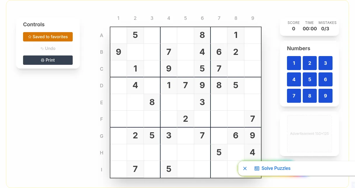 The whole OnlineSudoku.io daily 9x9 sudoku board for 22 October 2026, with its given digits, number pad, score, timer and mistake counter