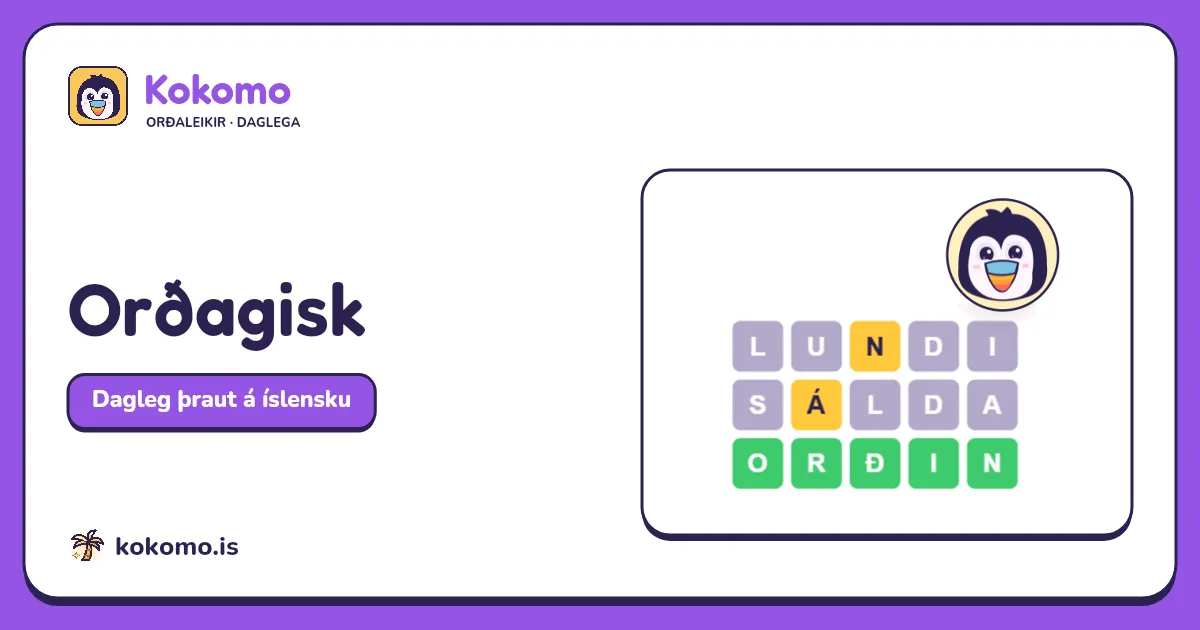 The Orðagisk card from Kokomo with Icelandic letter tiles