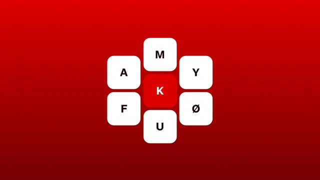 Ordstjernen's seven letter tiles on a red background with the centre letter highlighted