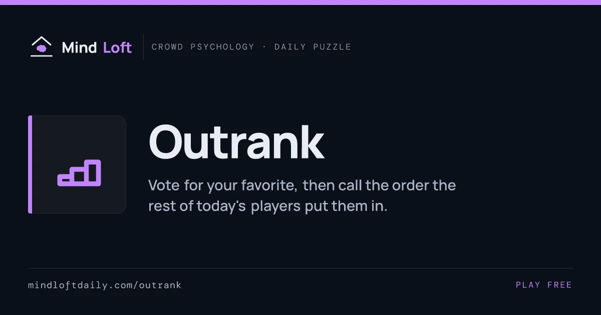 Outrank title card from Mind Loft, with the game's icon, name and a one-line description