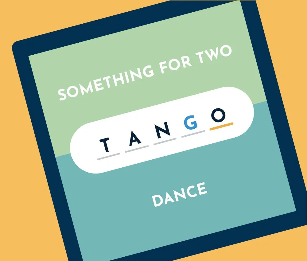 Overlapt press art: the clues Something for two and Dance linked by the answer TANGO