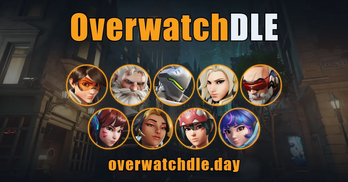 OverwatchDLE share card with nine Overwatch hero portraits including Tracer, Reinhardt, Genji and Mercy