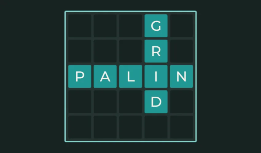 Palingrid title image: the letters PALIN and GRID crossing on a dark 5x5 grid