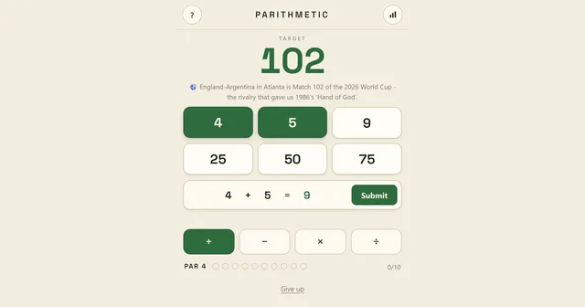Parithmetic, a daily numbers puzzle