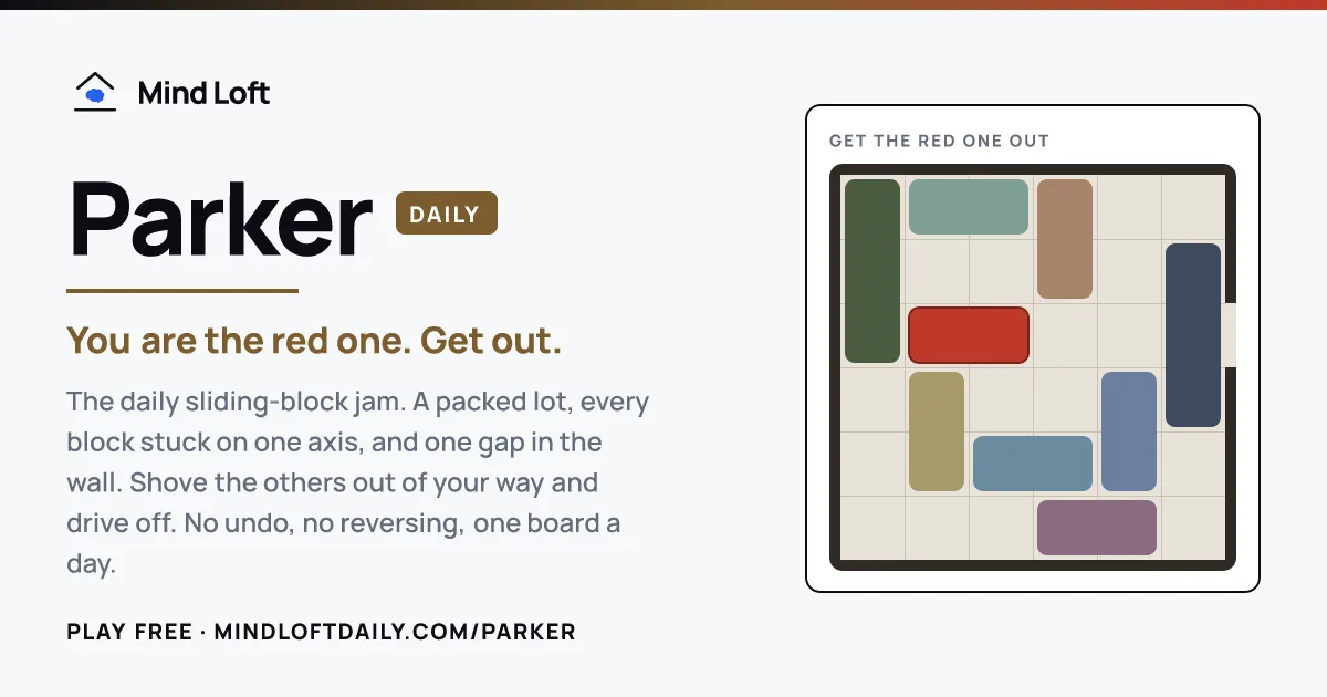 Parker title card from Mind Loft, with the game's icon, name and a one-line description