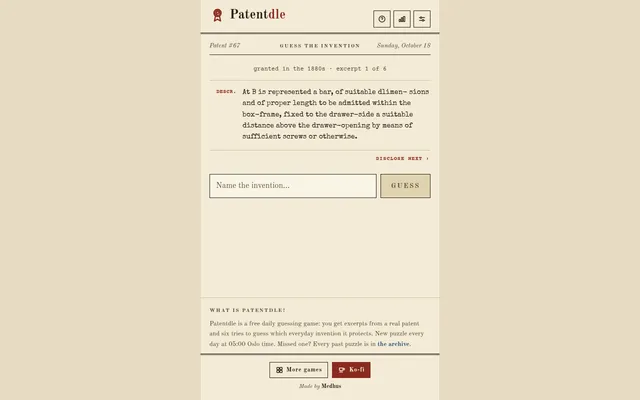 Patentdle Patent #67 for Sunday, October 18: granted in the 1880s, excerpt 1 of 6 about a bar fixed to a drawer-side inside a box-frame, with a box to name the invention