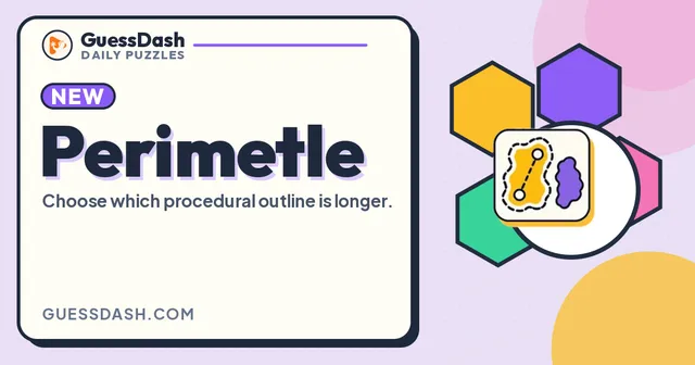 GuessDash card for Perimetle: Choose which procedural outline is longer, with an icon of two blob outlines