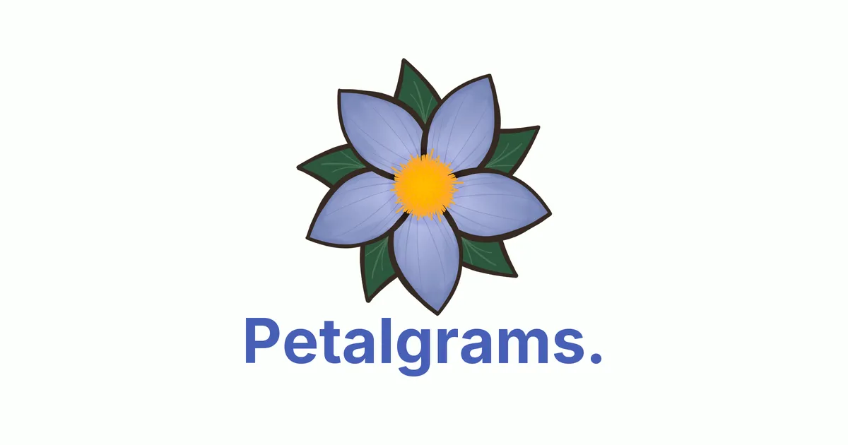 Petalgrams logo: a blue six-petalled flower with a gold centre above the Petalgrams name