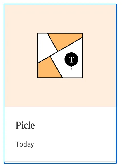 Picle's own tile from The Times puzzles page: its icon of a cut-up photo with a Times map pin, the name Picle and Today