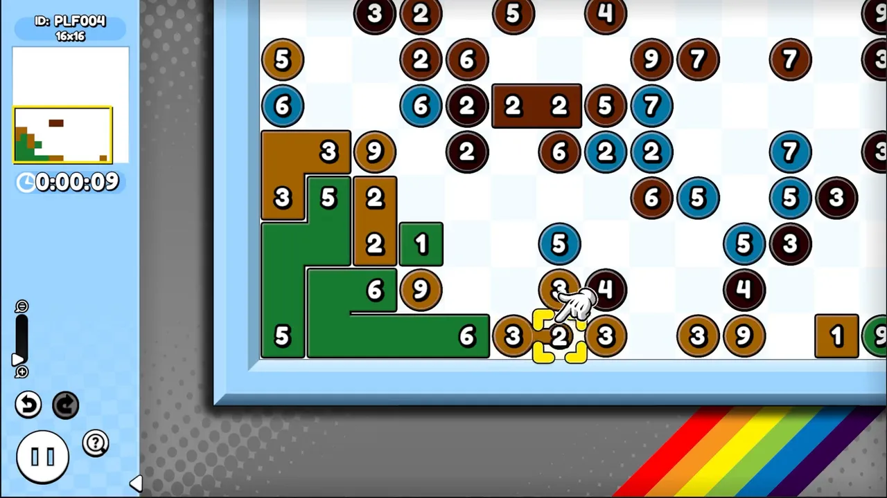 Piczle World of Puzzles: a 16x16 Piczle Lines puzzle, numbered circles joined into coloured blocks that build a pixel picture