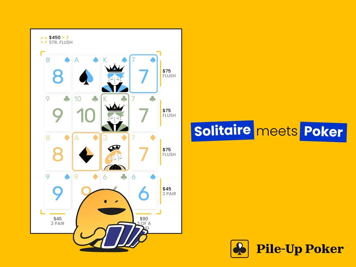 A full Pile-Up Poker grid on Puzzmo in landscape