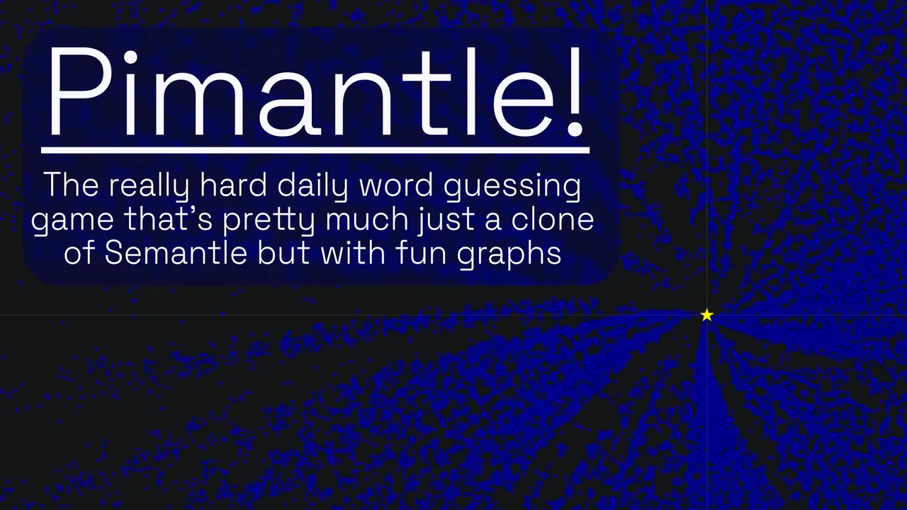 Pimantle banner: the title over a dark radial plot of blue guess points spiralling towards a yellow star