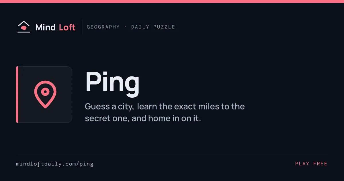 Ping title card from Mind Loft, with the game's icon, name and a one-line description