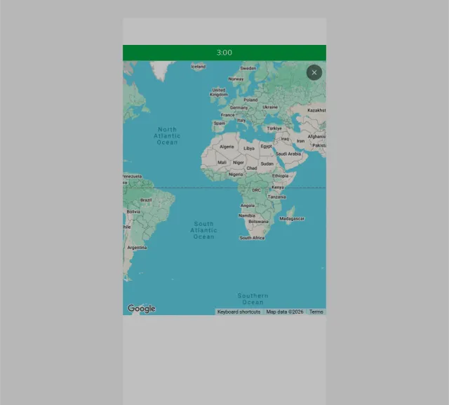 Tages-Anzeiger Pinpoint: the world map on which you place your guess, with a 3:00 timer above it