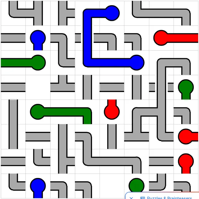 Today's Medium PipeTurn grid on PuzzleMadness for 3 October 2026: grey pipe tiles with blue, red and green bulbs, some links already coloured in