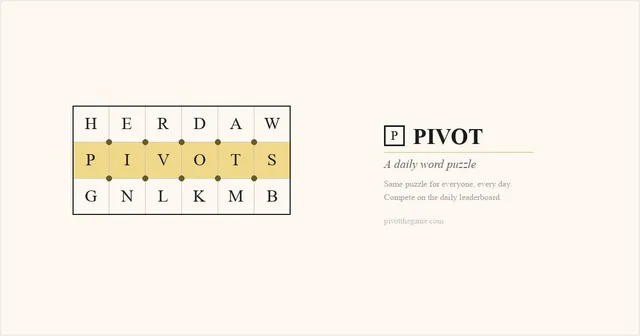 A PIVOT board: three rows of letters with pivot dots between them and PIVOTS spelled in the gold centre row