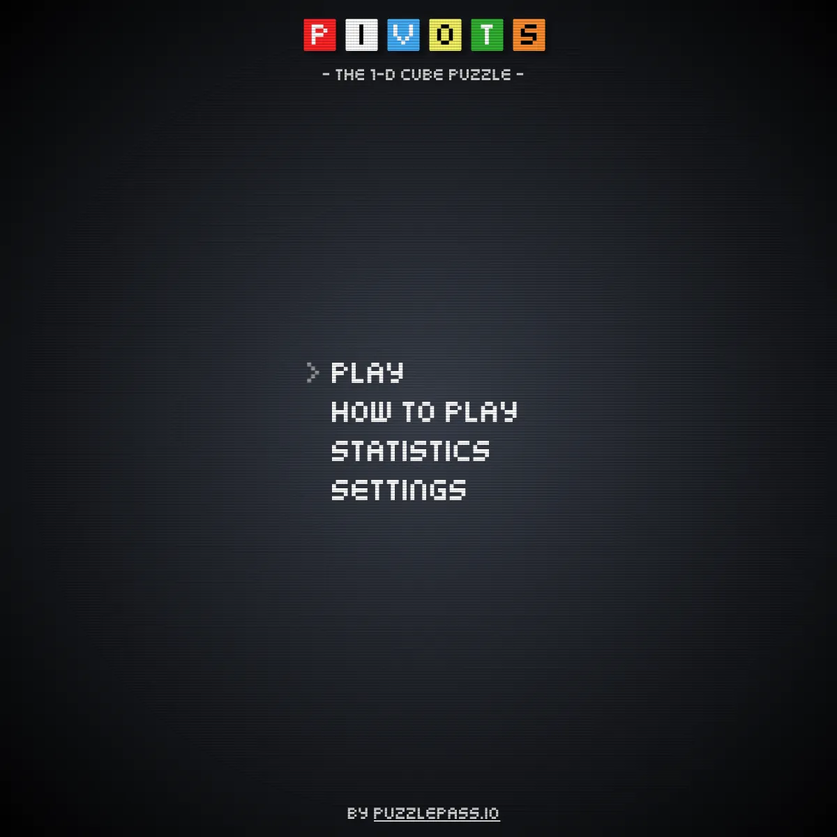 Pivots main menu with Play, How to play, Statistics and Settings under the coloured title tiles