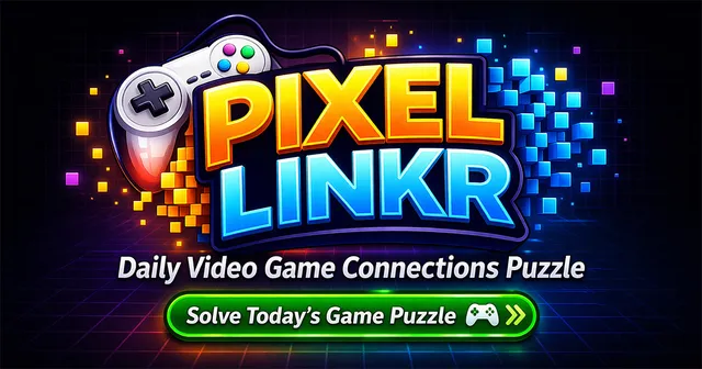 PixelLinkr logo with a game controller and pixel blocks, and the line 'Daily Video Game Connections Puzzle'