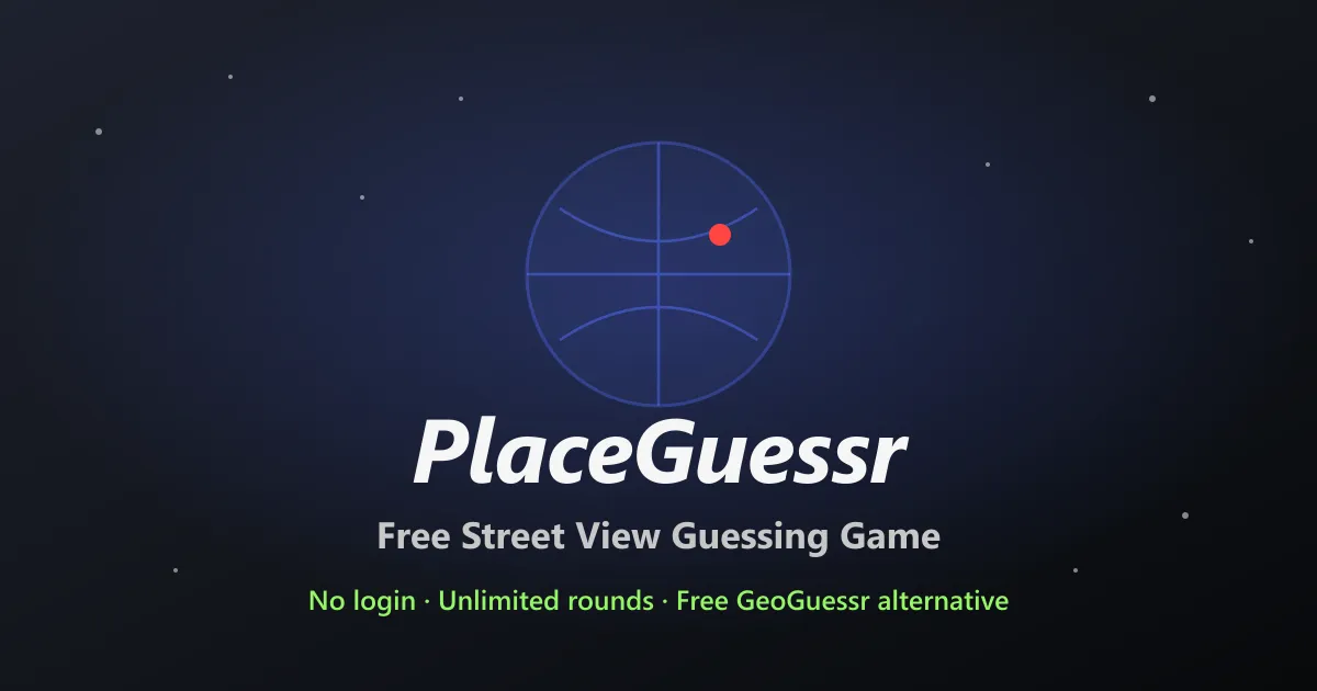 PlaceGuessr share card: the game's globe and pin logo with the words Free Street View Guessing Game