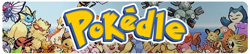 The Pokédle banner, the game's yellow logo over a crowd of first generation Pokémon