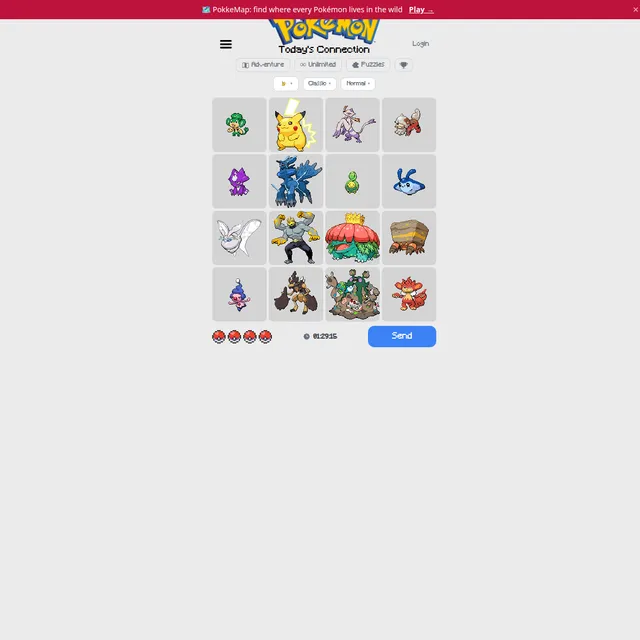 A Pokennection board of sixteen Pokémon sprites to sort into four groups