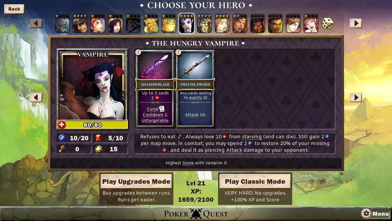 Poker Quest screenshot of the fantasy world map