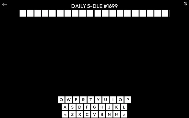 Polydle's Daily 5-dle #1699: a row of five empty five-letter boards side by side above the on-screen keyboard
