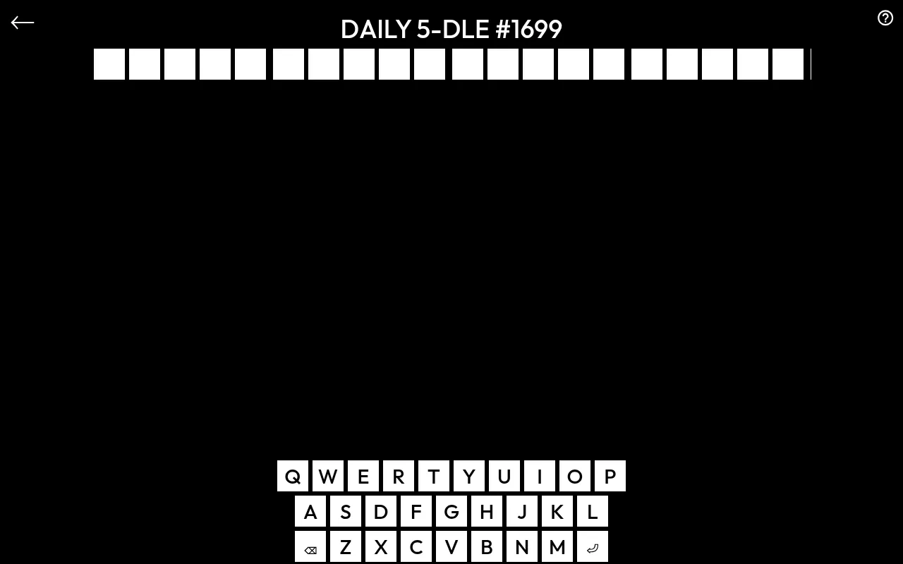 Polydle's Daily 5-dle #1699: a row of five empty five-letter boards side by side above the on-screen keyboard