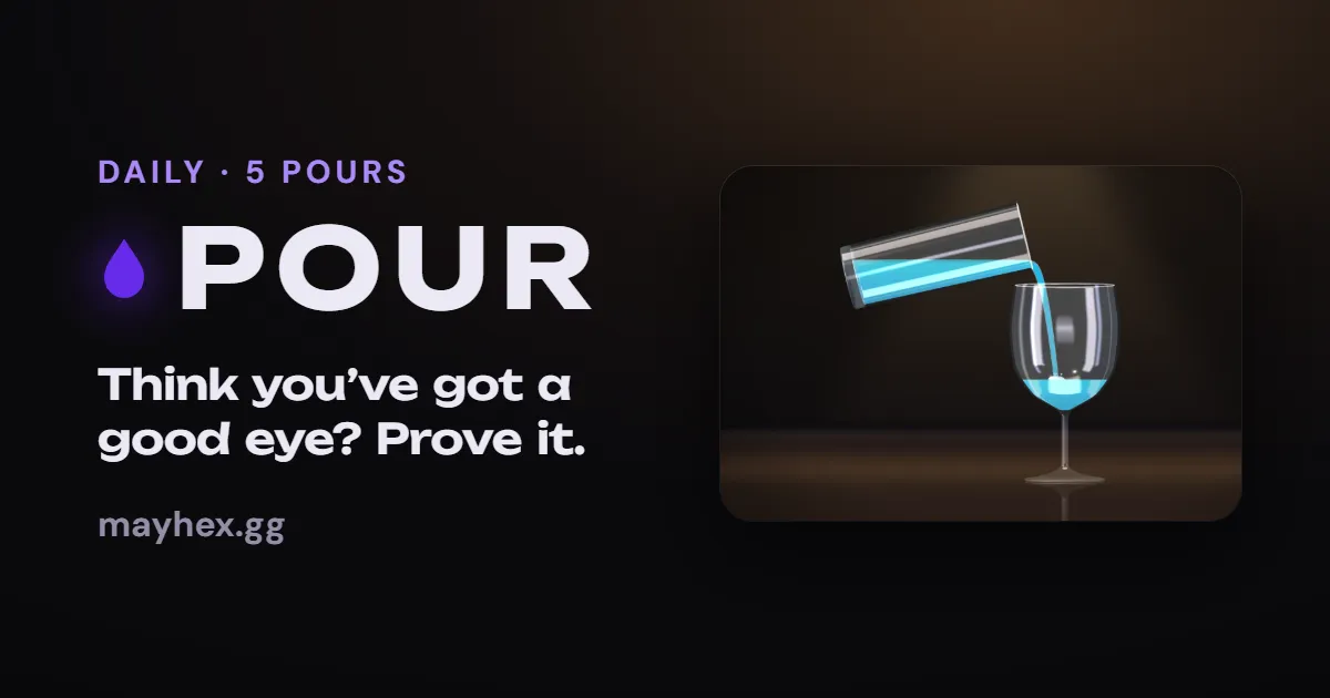 Pour share image: a tall glass pours blue liquid into a wine glass, with the words Daily, 5 pours